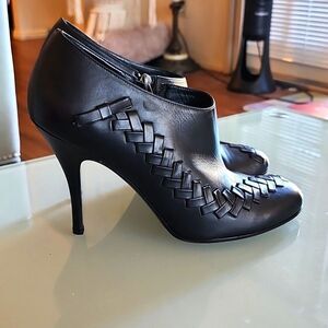 Salvatore Ferragamo Braided Accent Leather Ankle Bootie Heels Size 10